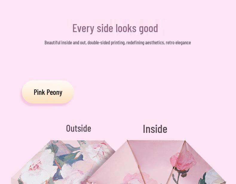 Automatic Black Glue Peony Sun & Rain Umbrella - Double-Layer Anti-UV, Oil Painting Design