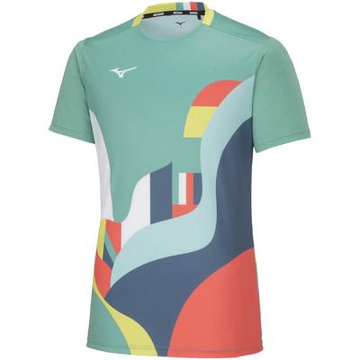 Tennis Game Shirt, Short Sleeve, Moisture-Wicking, Quick-Drying, 62JAA042, Turquoise, Medium