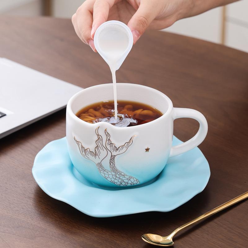 Mermaid Coffee Cup, Shell Cup, Ceramic Cup Souvenir, Coffee Shop Entry Gift Printing