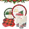 Plaid Print Christmas Disposable Tableware Set Serves 24 Disposable Paper Tableware  New Year