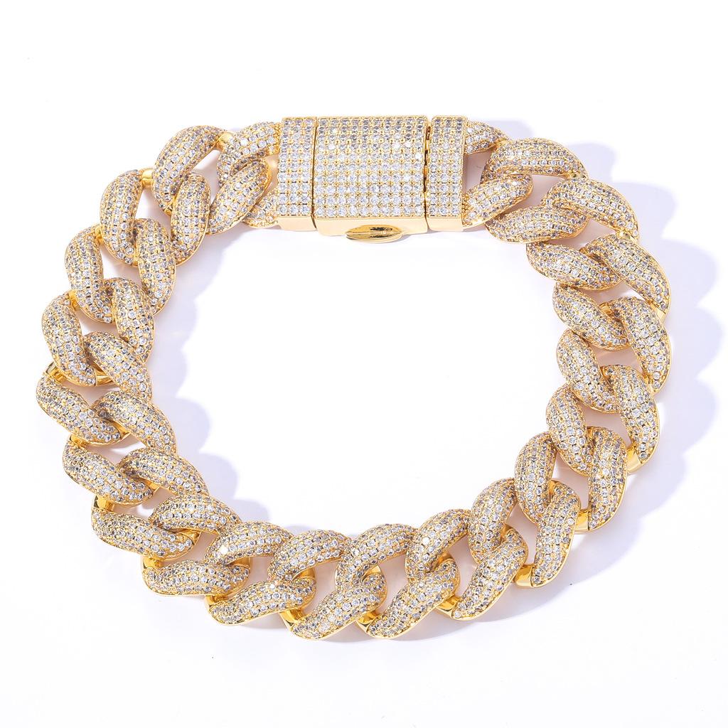 BES Fashion Hip Hop Jewelry 15mm Bubble Cuban Bracelet Bling CZ Iced Out Zircon Miami Cuban Link Chain Bracelet for Men Hip Hop&7inches(17.78cm) золотой