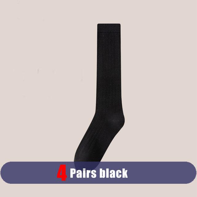4 Pairs Man Long  Socks Business Cotton Striped Solid Anti-Bacterial,Breathable,Warm Below Knee Calf Crew Socks Gentleman Sokken