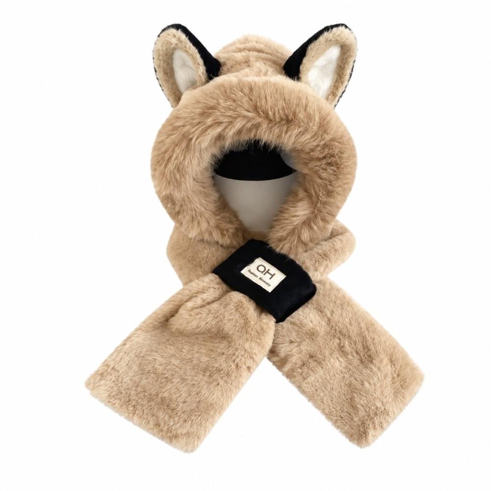 Thickened Plush Fox Ears Hat Warm Pullover Cap New Winter Hat Scarf Set Cold Weather