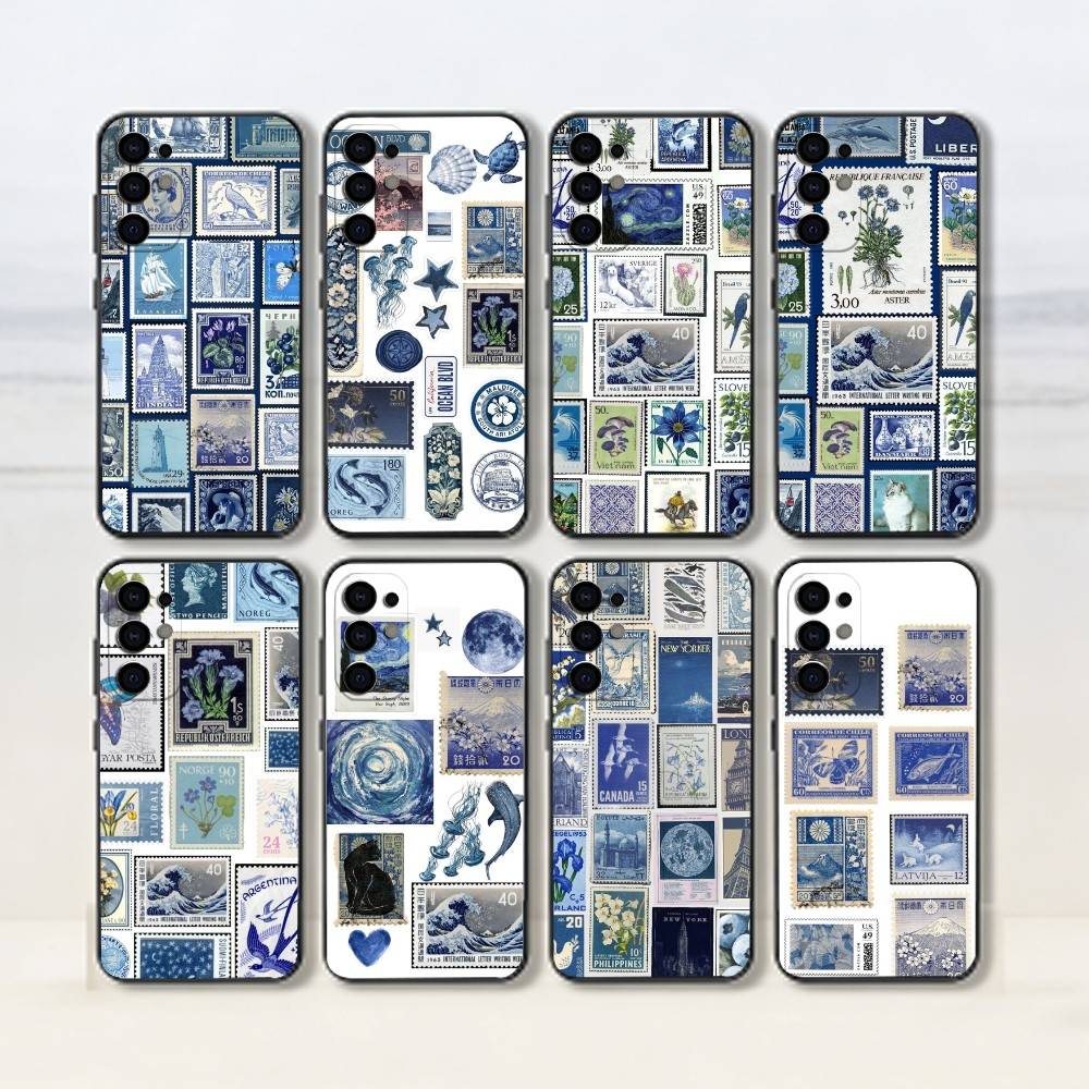 Retro Stamp Phone Case For Samsung S25,S24,S21,S22,S23,S30,Ultra,S20,Plus,Fe,Soft Silicone Black Cover