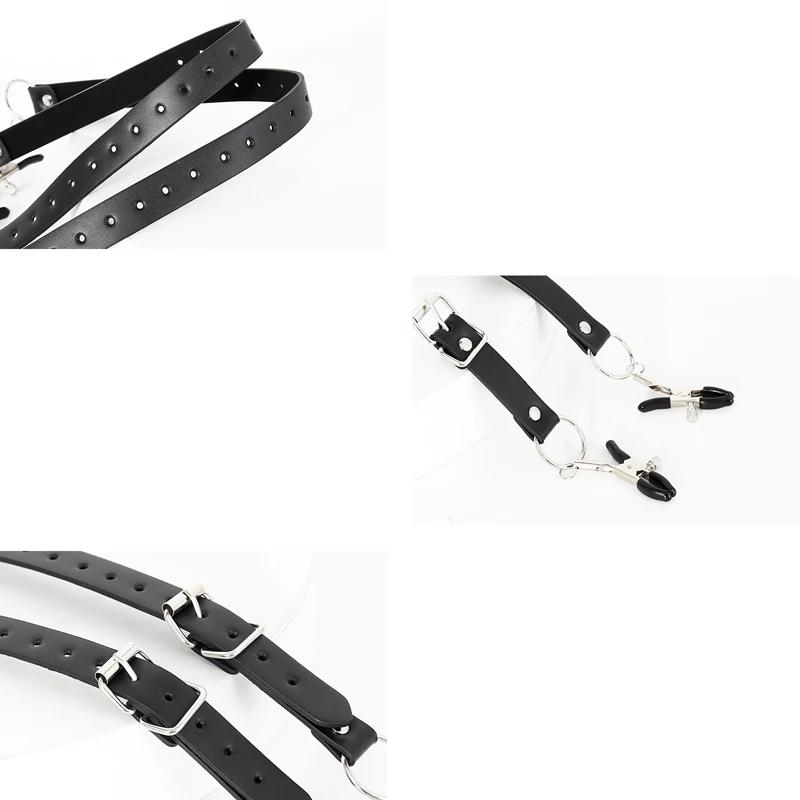 Black Leather Harness Set – Nipple Clamps, Labia Clips & Restraints for Fetish Bondage & Erotic Couple Play
