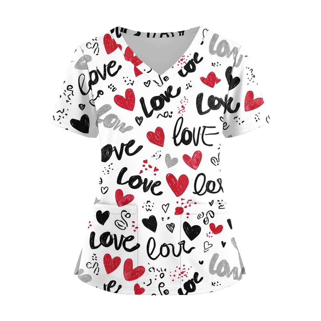 Women's Fashion V,Neck Short Sleeve Overalls With Pockets  Print Tops  Clothes