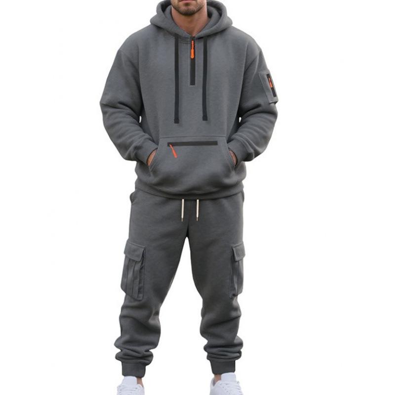 Men's 2025 Autumn/Winter Casual Multi-Pocket Half-Zip Hoodie and Sweatpants Set