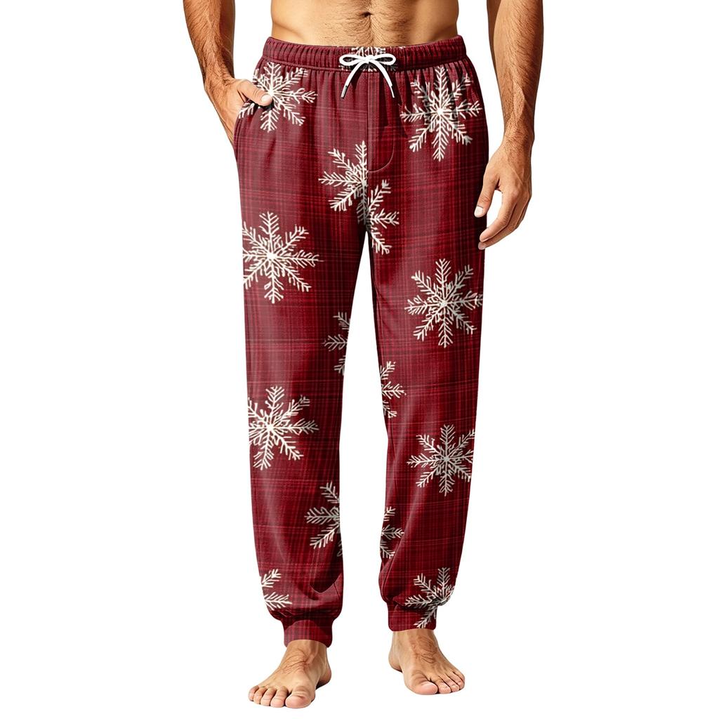 Men's Christmas Printed Pajama Pants Warm Pants for Winter