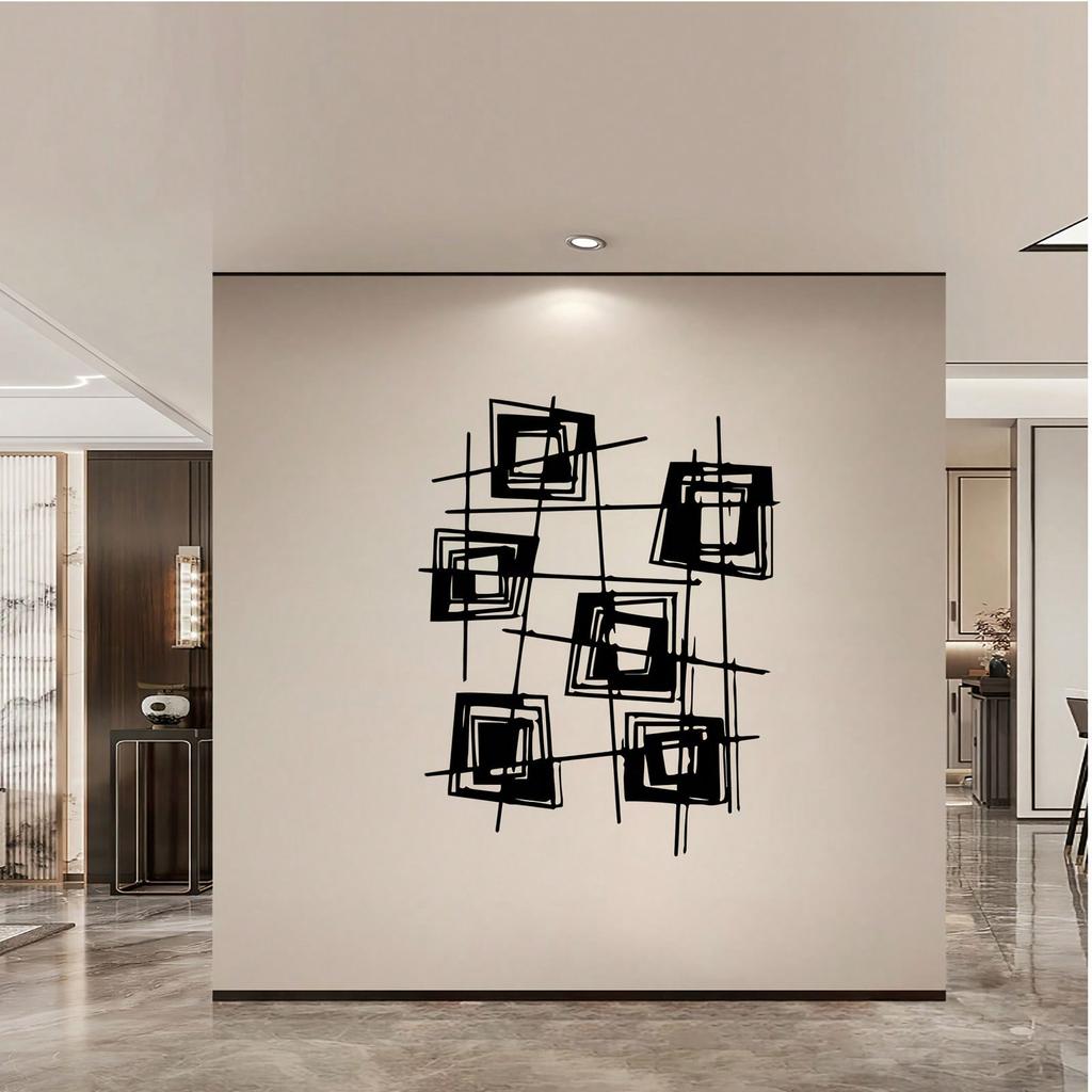Black White Abstract Geometric Metal Wall Art Minimalist Decor for Living Room Bedroom