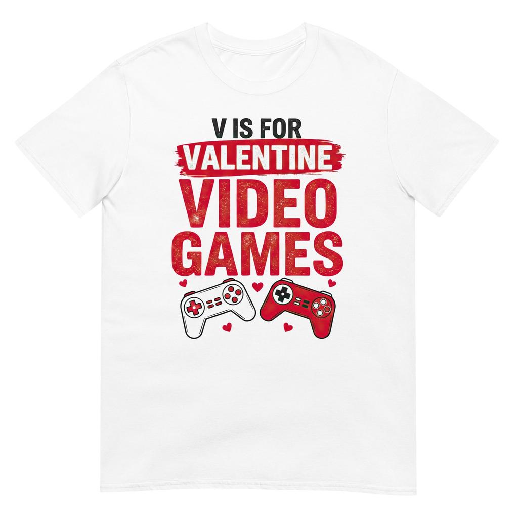 V Is For Video Games Funny Valentines Gamer Boy Unisex Kids Tshirt