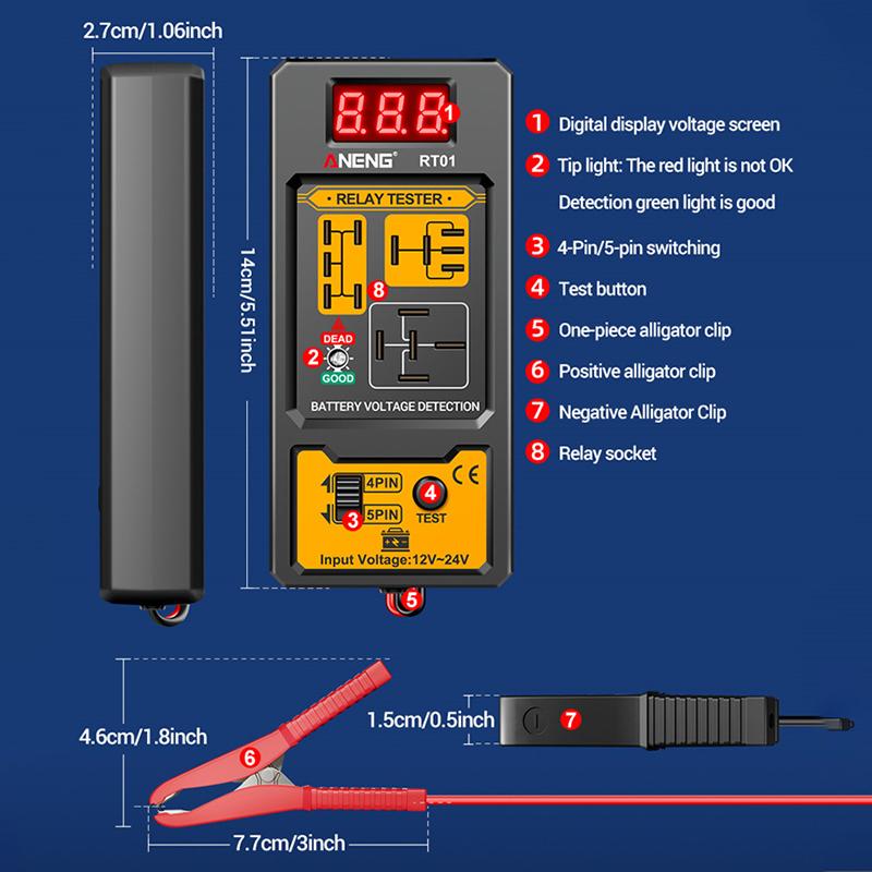 Rt01 Universal Car Relay Tester Voltage Tester 11-25V Ar Battery Automotive Led Indicator Light Relay Diagnostic Checker