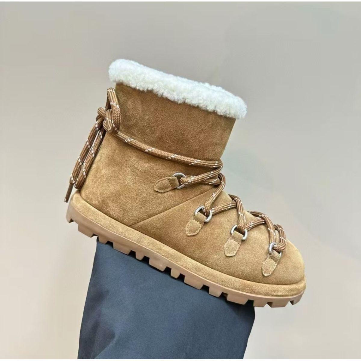 

Женские зимние теплые меховые сноубутсы большого размера на толстой подошве, утепленные подкладкой ботильоны, нескользящие спортивные хлопковые ботинки для походов 40 верблюд