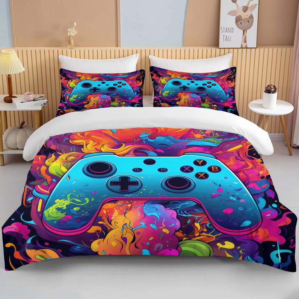 Colorful Game Controller Print Bedding Set 3PC 1 Duvet Cover 2 Pillowcases Adult and Children Bedding Set Luxury Holiday Gifts