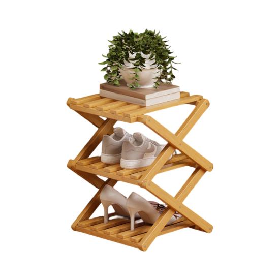 Wooden Folding Shoe Rack No Assembly 2/3/4/5/6/7 Tiers Bamboo Corner Shoe Rack Hallway Entryway Small Space Shoe Organizer Shelf