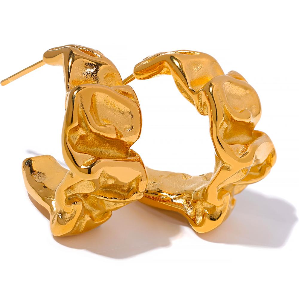 

Yhpup Creative Statement Metal Gold Color Stainless Steel Geometric Unusual Hoop Earrings for Women Charm Vintage Jewelry New