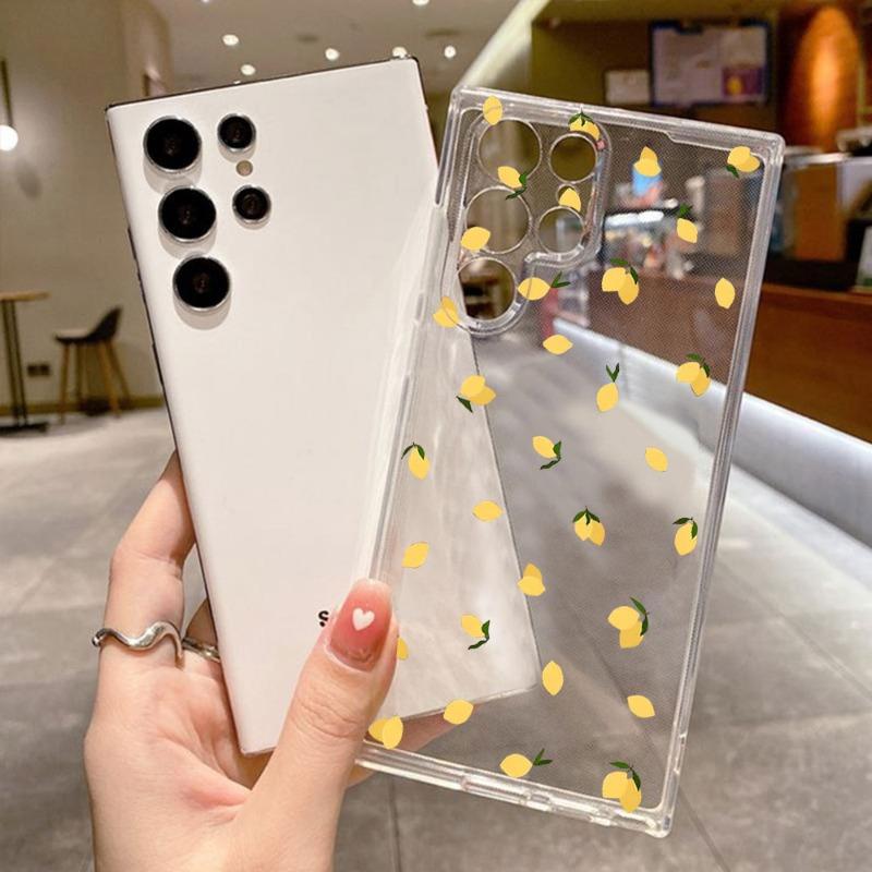 Summer Fruit Yellow Lemon Clear Case Cover for Samsung S25 S24 S23 Ultra Plus S22 S21 FE Soft TPU Cover Coque