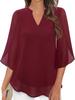 Casual Summer New Women's Floral Sleeve Top Loose V-Neck Chiffon Shirt