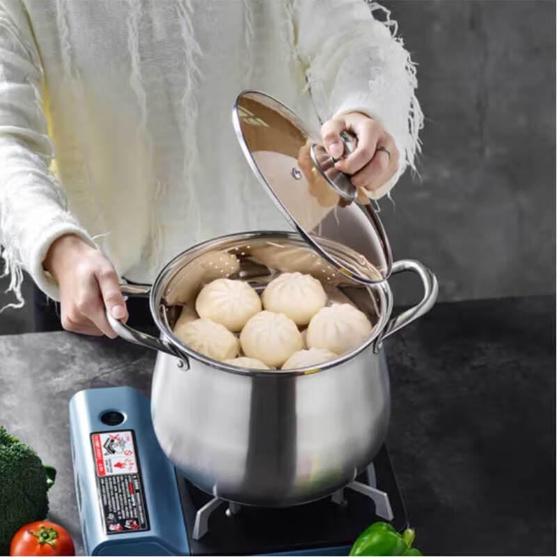 Sigaang 22cm 201 Edelstahl Hoher Suppentopf mit Dämpfeinsatz