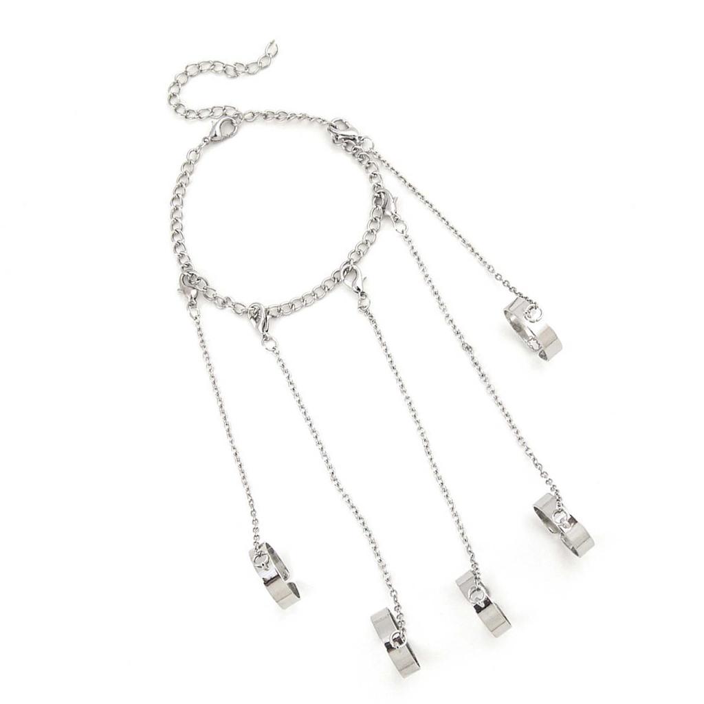 Chain Finger Rings Bracelet Punk Gothic Cool Silver Alloy Stackable Adjustable Chain Combination Rings