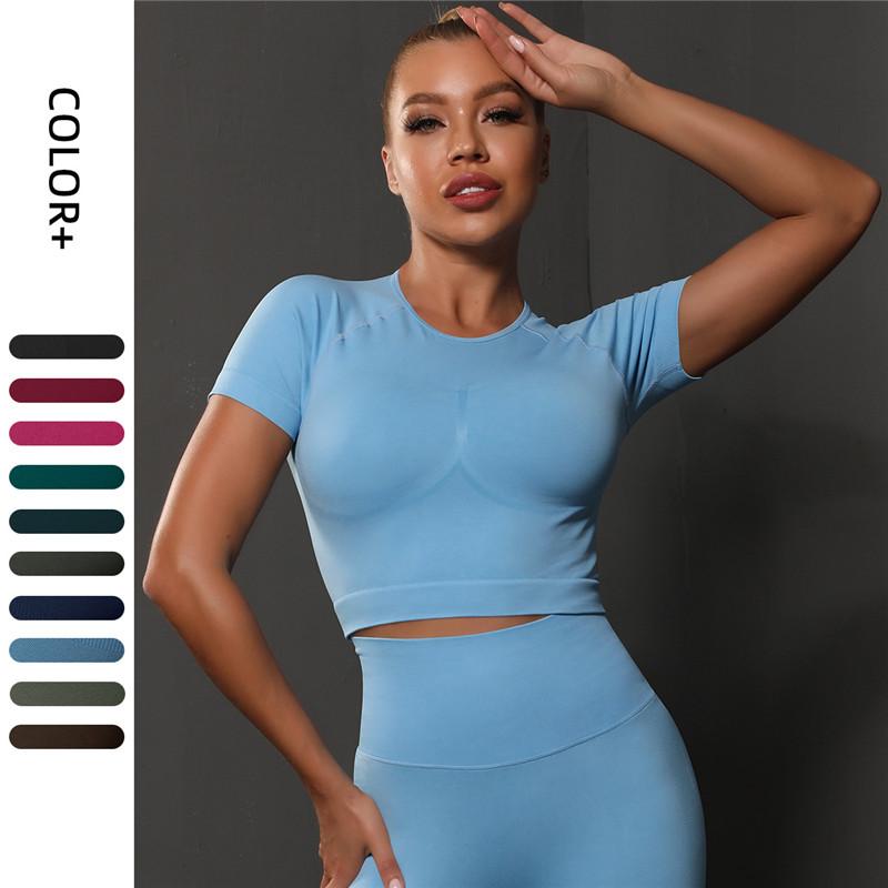 Nessaj Camicie da yoga a maniche corte Donna Fitness Sport Crop Top Magliette da corsa senza cuciture ad asciugatura rapida
