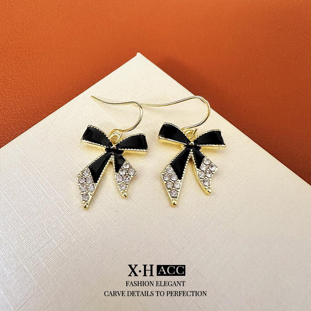 Elegant Gold-Plated Black Zircon Stud Earrings - Niche Design for a Luxurious Fashion Statement