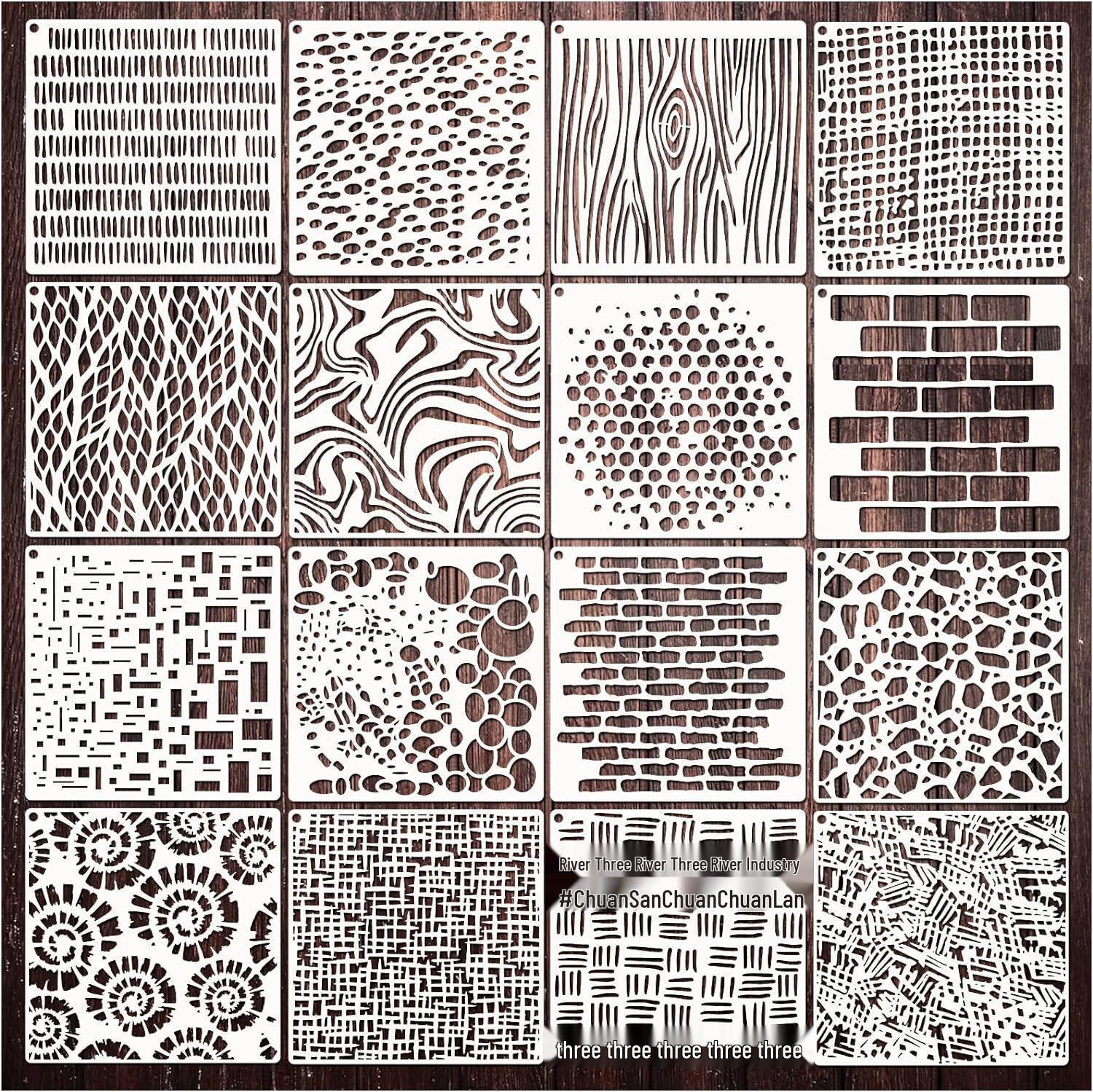 16-Piece Reusable Texture Painting Stencils for Journal Decoration