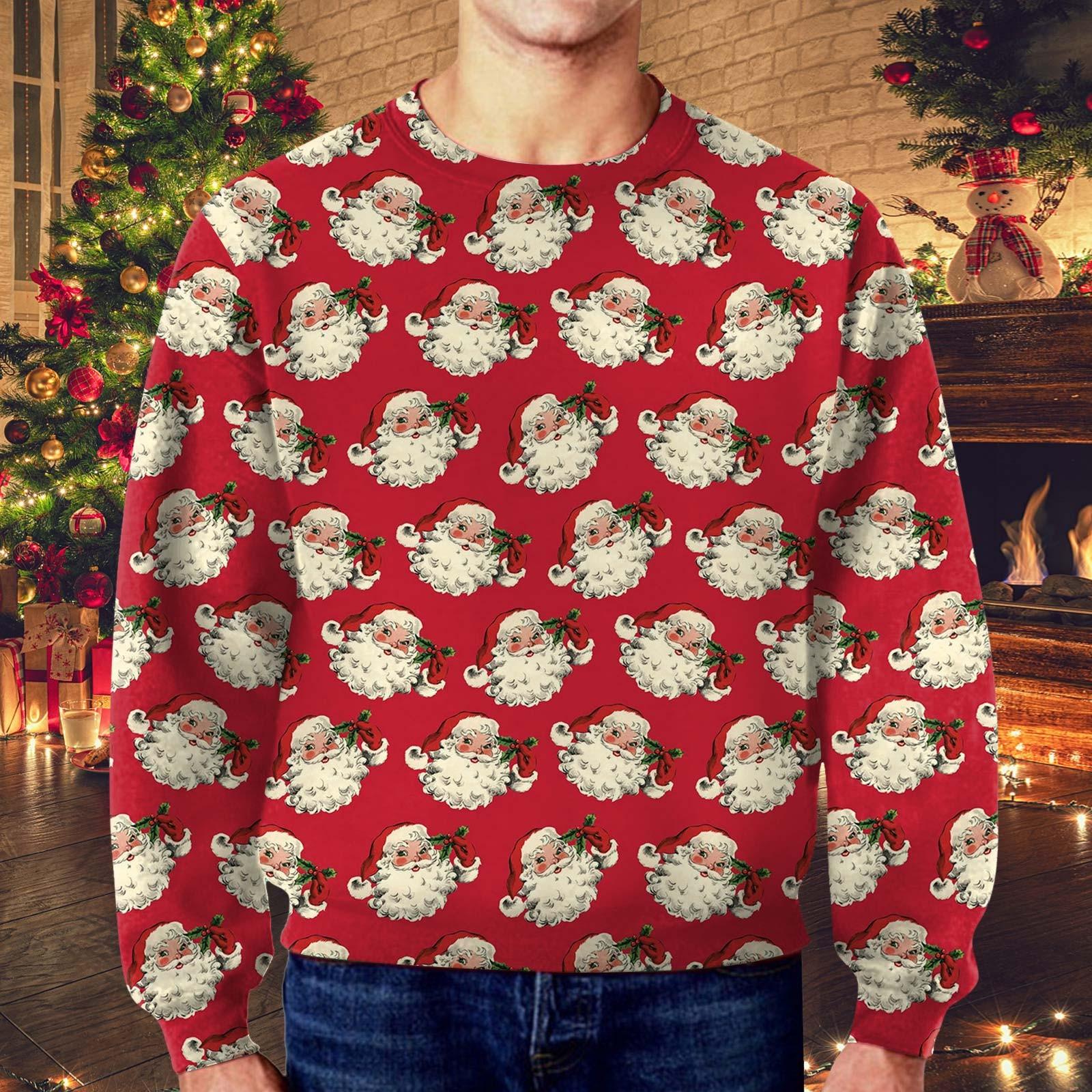 

Мужская рождественская толстовка с капюшоном с рисунком Санта-Клауса, с круглым вырезом и длинными рукавами, свободный свитер с круглым вырезом, спортивные костюмы 6XL