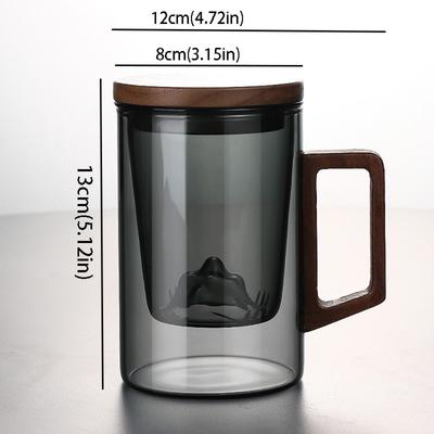 500ml Kapazität Tee-Trennungstasse Hitzebeständig Hohes Borosilikatglas Wasserbecher Originelles Design Holzdeckel Blütentee-Tasse