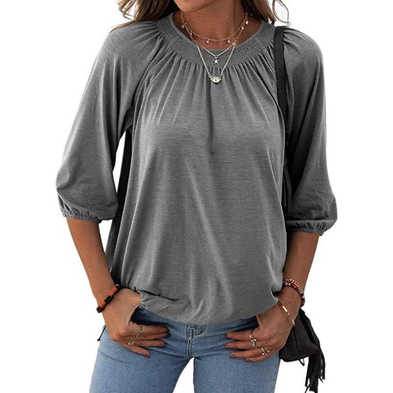 Women's Summer Style Pullover Round Neck Loose Three-quarter Sleeve T-Shirt for Women