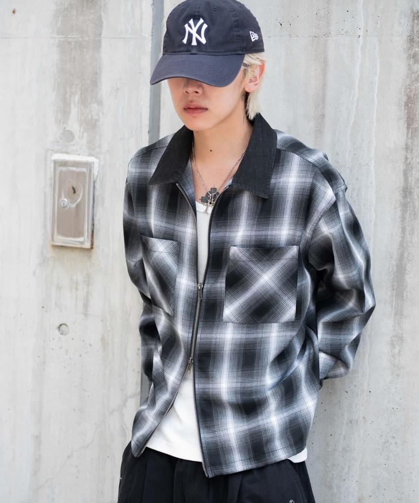 WEGO Ombre Check Shirt Street Loose Oversized Size Black Check Men's Jacket, Outerwear, Style, Fit, Silhouette, Fall/Winter Clothes, Gift, M,