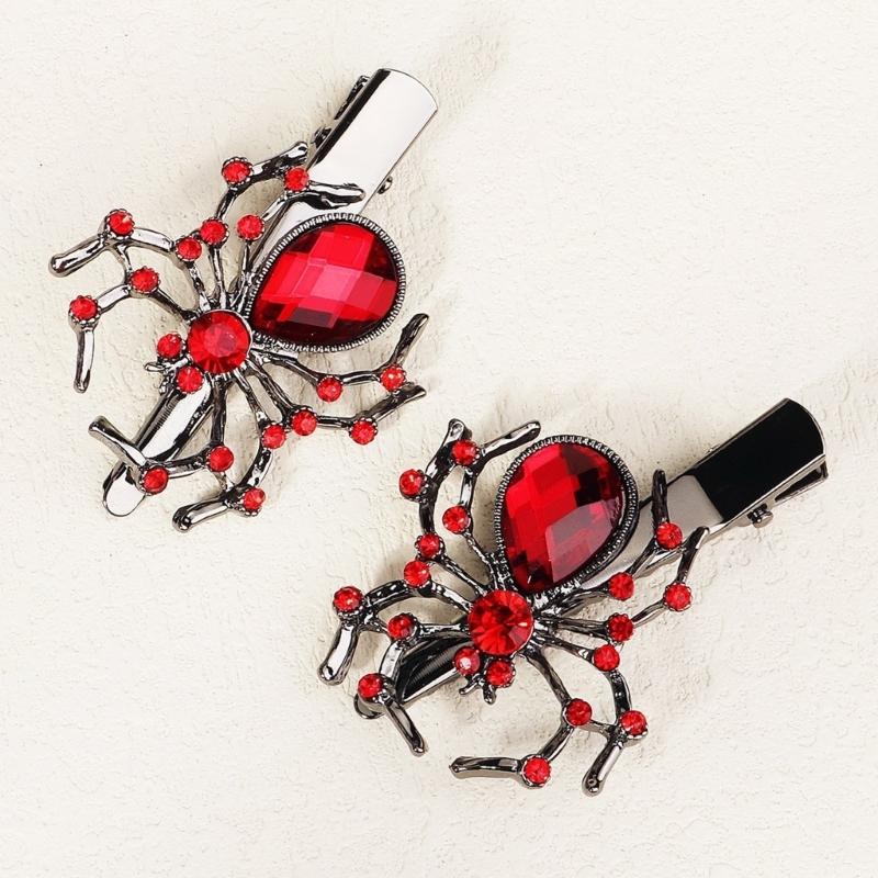 Diamond Spiders Shape Hairpin/Earring/Rings Set Halloween Hair Clip for Vacation Carnivals Ponytail Bangs Hairpin Girl