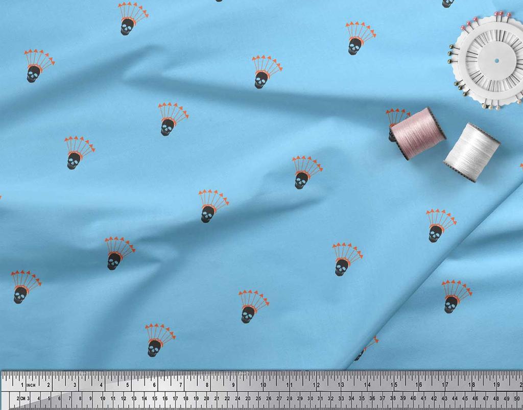 Soimoi Modrá Japonská Krepová Saténová Látka Látka s potiskem Šipky a Lebky na metr 42 Palců