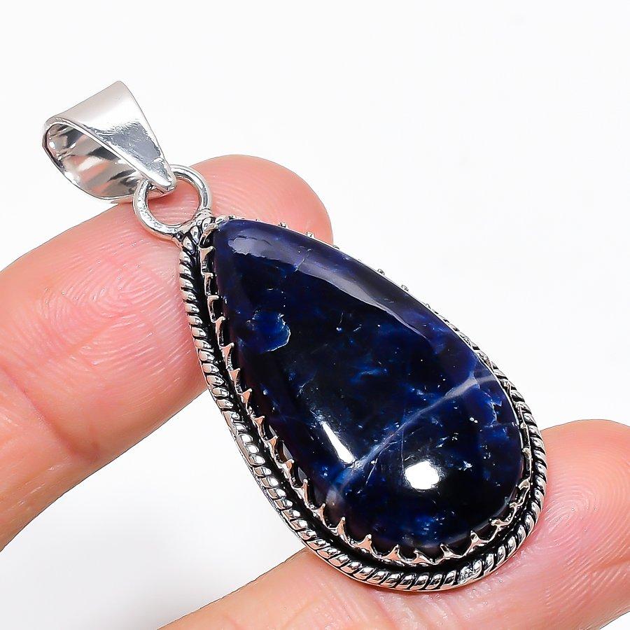 Sodalite Gemstone Handmade 925 Sterling Silver Jewelry Pendant 2.13" KJ-224