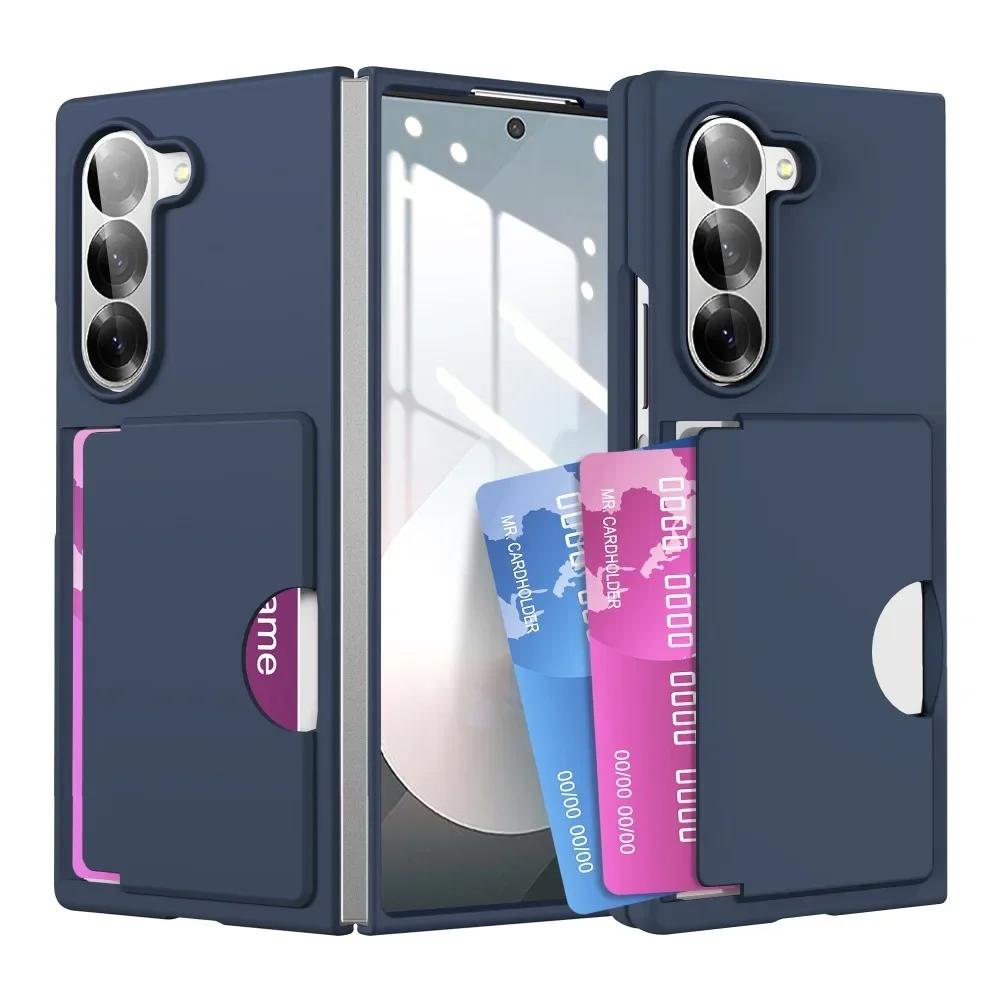 Wallet Card Holder Phone Case for Samsung Galaxy Z Fold 6 Fold6 ZFold6 5G Shockproof Hard PC Shell Protective Cover