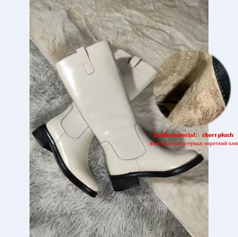 Krazing Pot Kuskinn Skinn Høst Vinter Sko Med hæler Stor størrelse 46 Rytterstøvler Kvinner Holder Varm Lår Høye Støvler