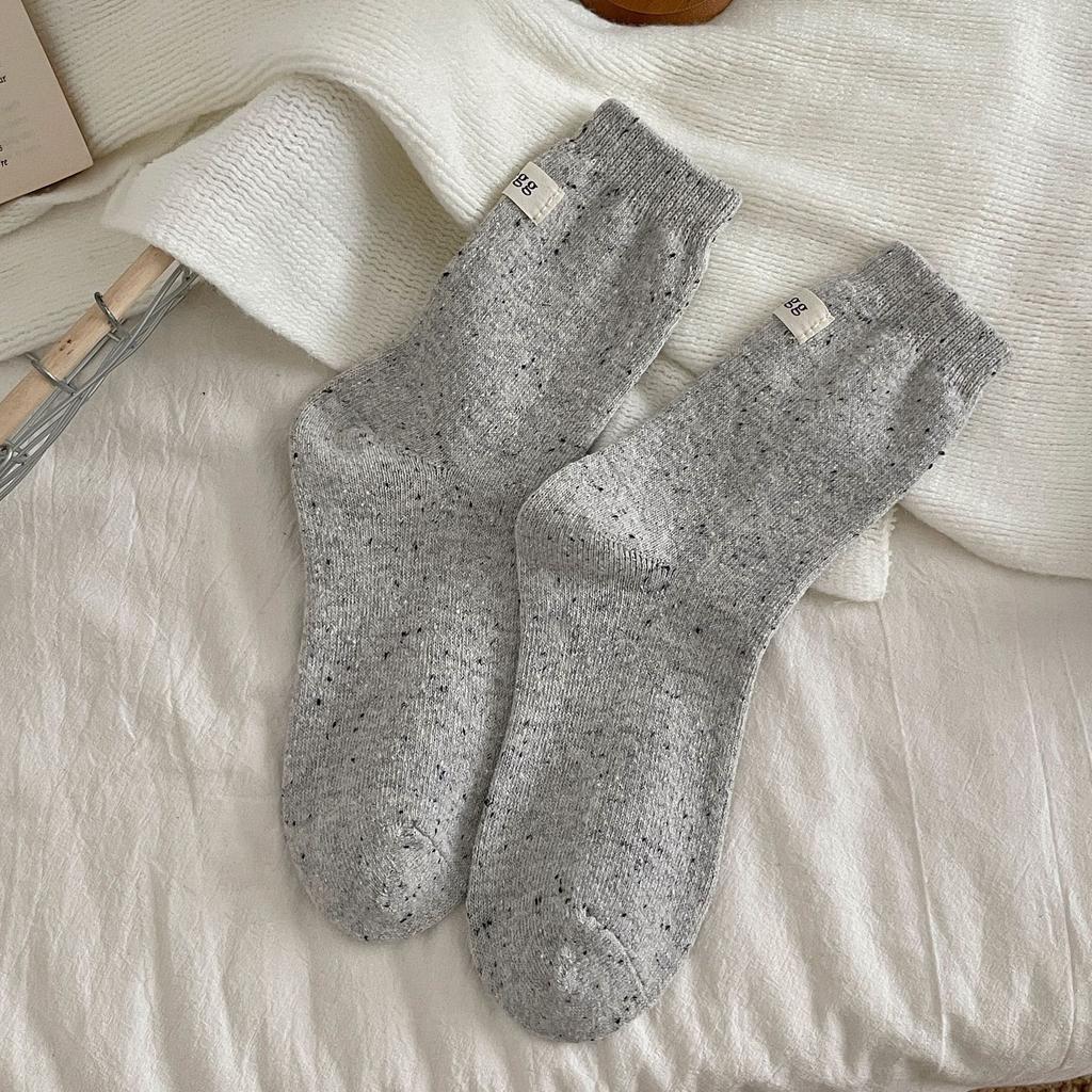 Korean Egg Cloth Label Wool Socks Children'S Thickened Warm Point Yarn Thick Thread Medium Tube Socks Dongdaemun Stacking Socks