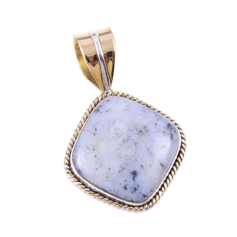 Natural Dendrite Opal 925 Solid Sterling Silver Gift TwoTone Pendant 1.25" T8I04