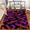 Gamer Carpet with Red and Purple Controller Pattern on Black Background Suitable for use as an anti-slip for living room bedroom sofas