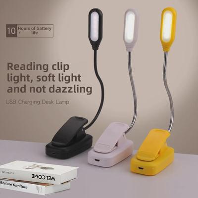 LED stolní lampa s nabíjením přes USB, ochrana očí pro studenty, čtecí lampa s klipem na noc u postele a nastavitelnou hadicí