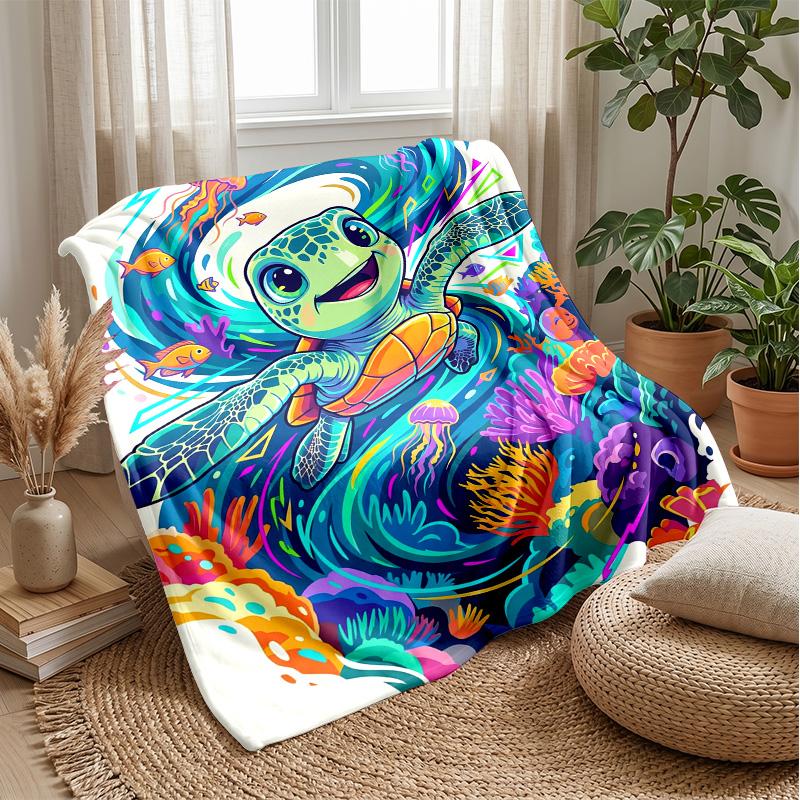 Ocean Adventure Turtle 3 Theme Blanket Lightweight Warm Flannel Blanket Decorative Throw Blanket for Home Decoration