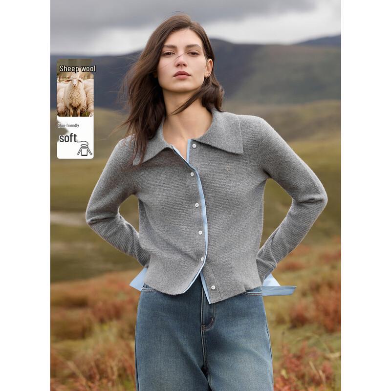 ELLE Women s Color-Block Lapel Knit Cardigan S