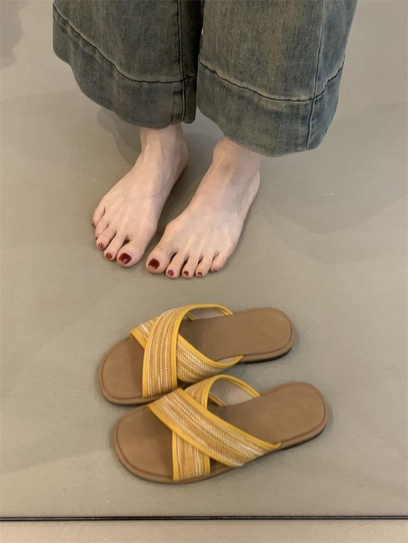 

Fashion Sandals Women s 2025 New Summer Vintage Woven Cross-toed Roman Sandals 35 жёлтый
