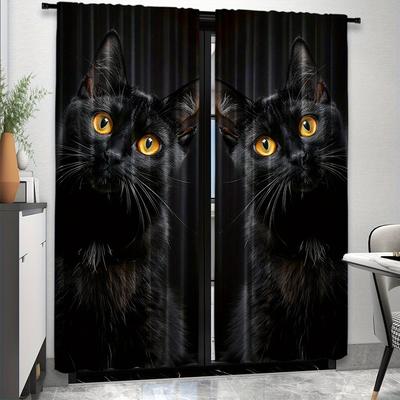 2 Pieces Rustic Animal Cat Curtains: Decorate Your Windows with Digital Printed Polyester Curtains - Suitable for Living Room