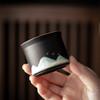 Hand-Painted Black Pottery Zen Tea Cup - Retro Mountain Design, Kung Fu Ceramic Masterpiece for Tea Tasting and Guest Reception.