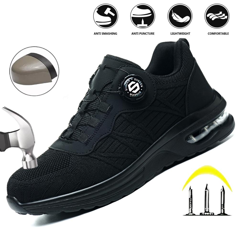 New Men's Rotary Buckle Safety Shoes Anti-Impact Anti-Piercing Lightweight Work Boots Fashion Sporty Design for Outdoor Pro