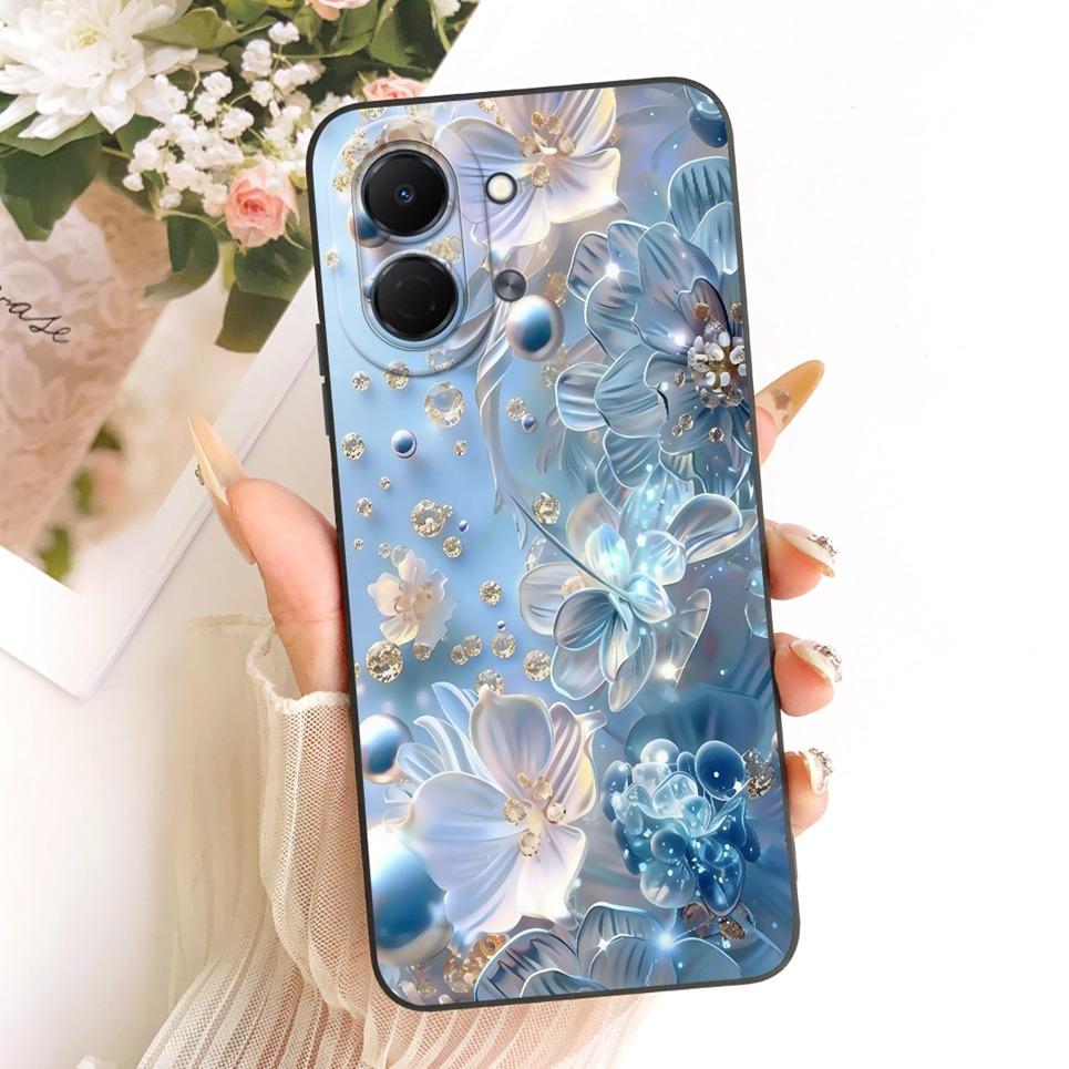 Liquid Silicone Soft Back Cover For Tecno Spark GO 3 GO3 KN3 Phone Case Luxury Girly Flower Butterfly Bow Painting Casing