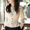 Camicia Corta Temperamento Bianco Manica Lunga Bottoni Lisci Blusa Elegante Primavera Autunno Moda Elegante Abbigliamento Donna