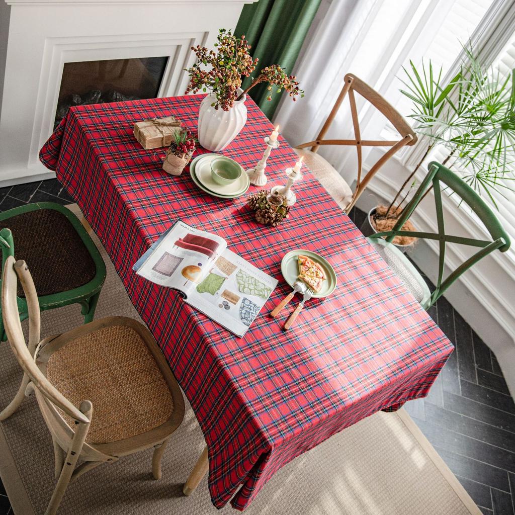 Tablecloth Yarn Red Checkered Festive Decorative Table Cloth American Fabric