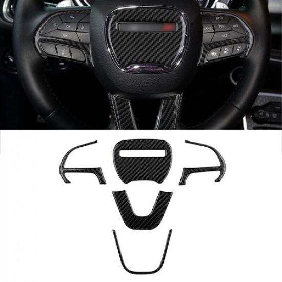 5x Carbon Fiber Steering Wheel Cover Trim for Dodge Challenger Charger 2015-