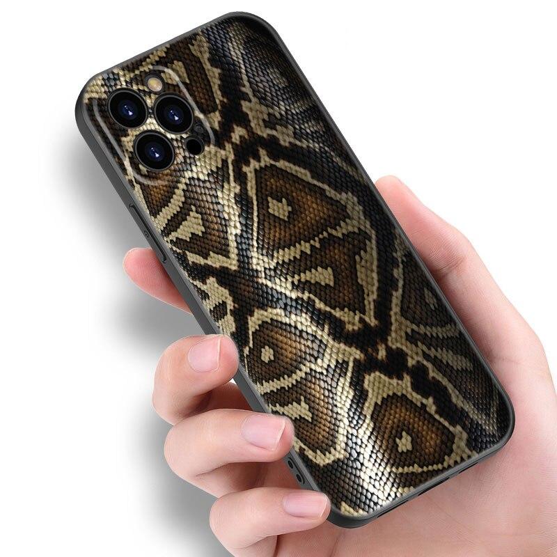 Fashion Snake Skin Phone Case For Apple iPhone 13 12 Mini 11 Pro XS Max XR X 8 7 6S 6 Plus SE 2022 2020 5S 5 Soft Black Cover